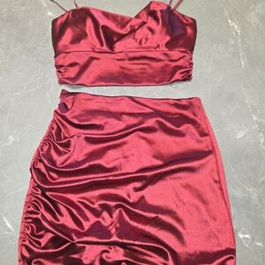 Elegant Red Satin Skirt Set